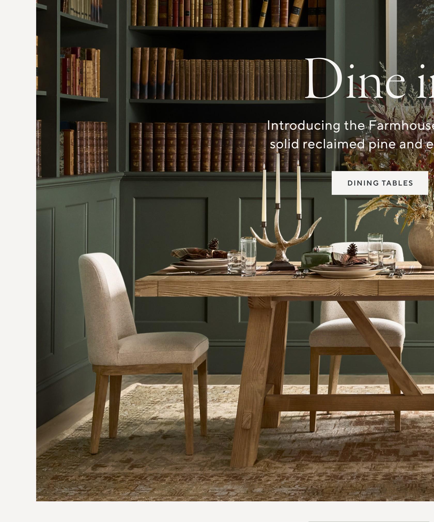 Dine in Style. Introducing the Farmhouse Trestle Table, made from solid reclaimed pine and extendable to seat up to 12. Shop Dining Tables.