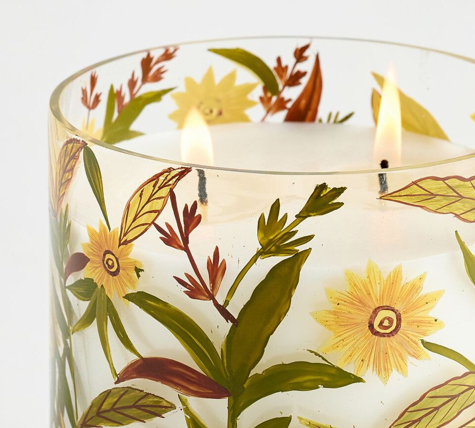 Hand Painted Flower Candle