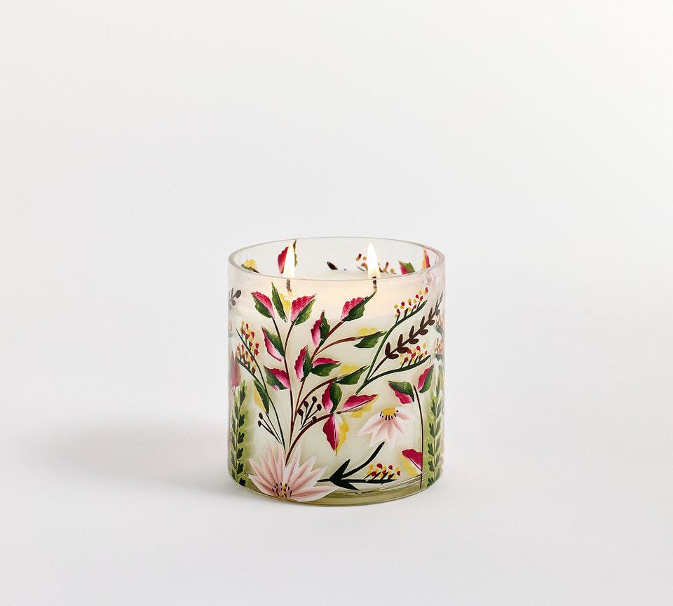 Hand Painted Flower Candle