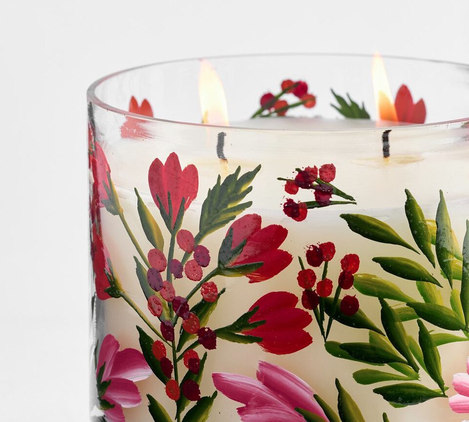 Hand Painted Flower Candle