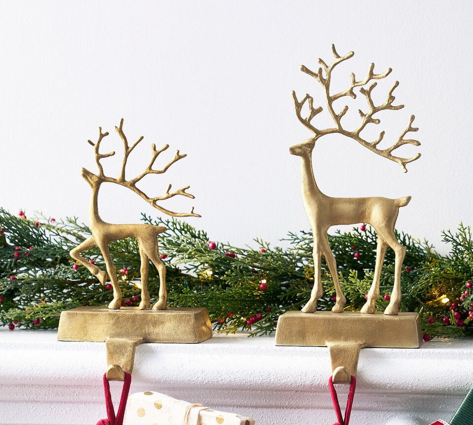 Brass Reindeer Stocking Holder